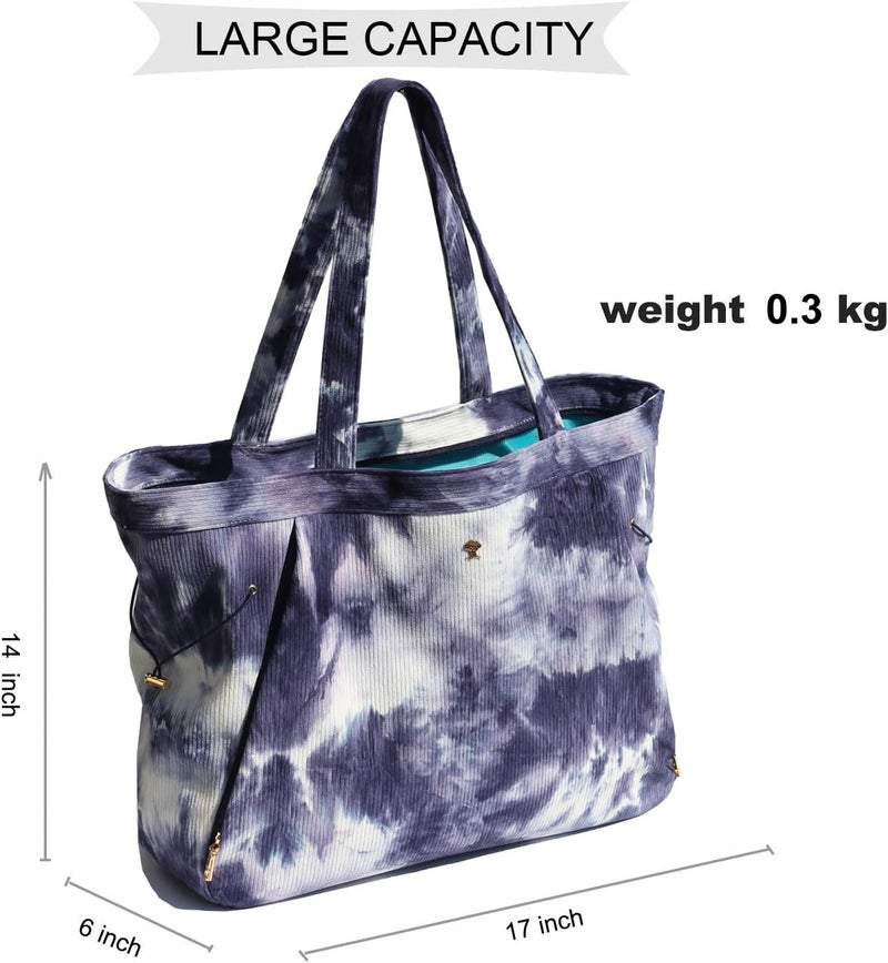 ESVAN Corduroy Yoga Tote Bag Gifts for Women Drawstring Yoga Mat Bag for Office Workout Travel Carryall Pilates Gym - Image 2
